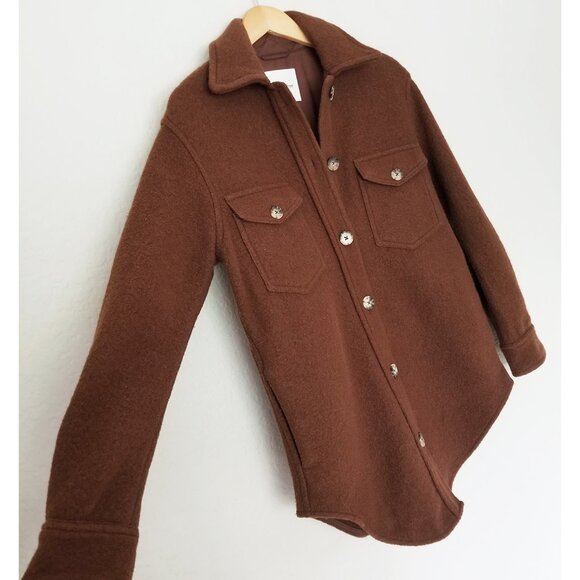 Aritzia Wilfred Free 100% Merino Wool The Ganna Shirt Jacket Shacket XXS Brown - Picture 11 of 16